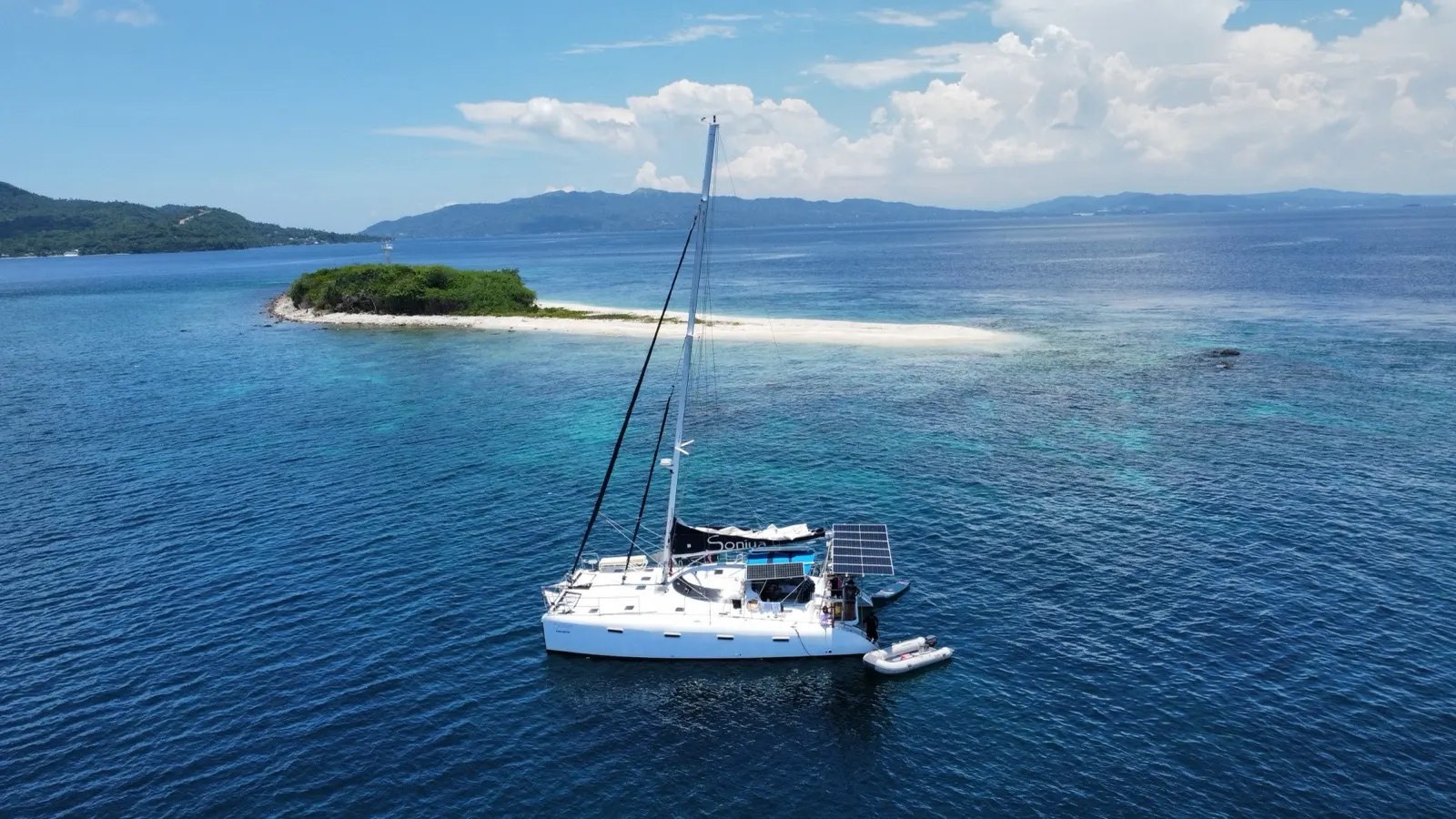 Soniya anchored beside a small sandbar island