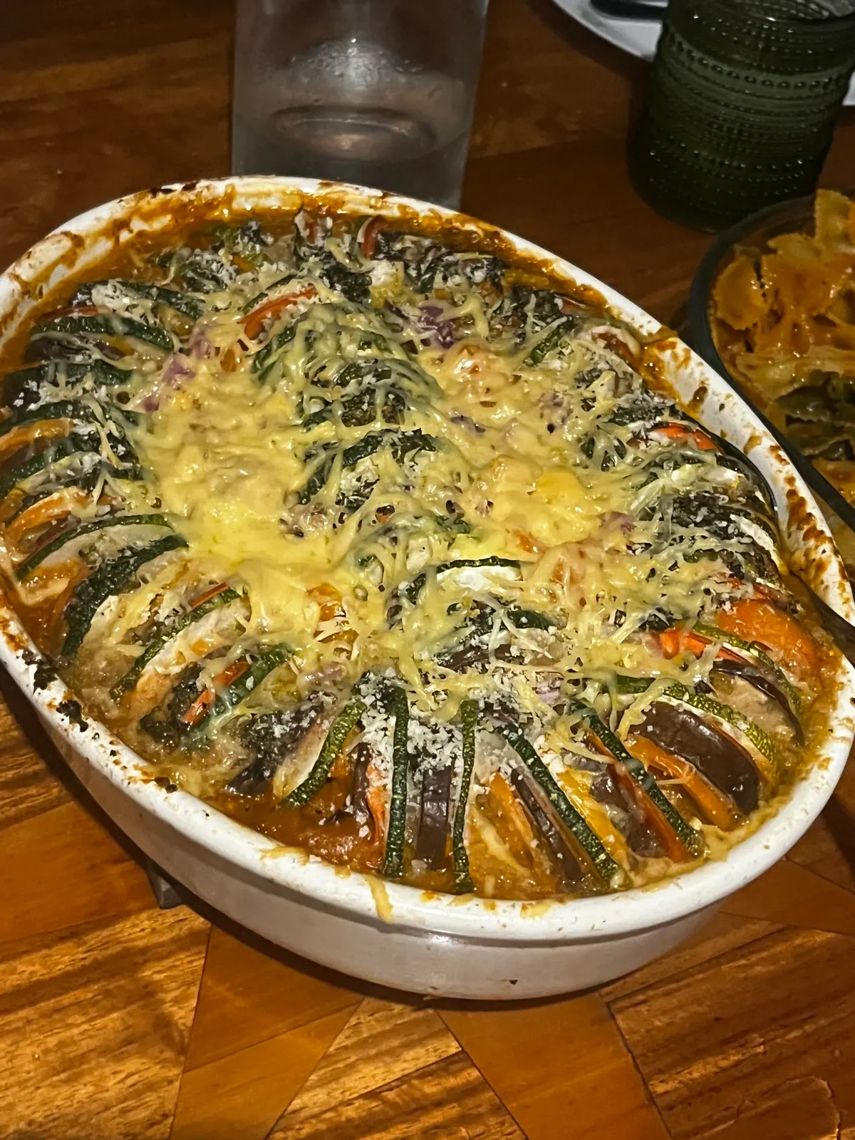 Baked vegetable and cheese gratin close-up